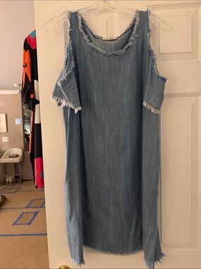 Elan Frayed Light Blue Denim Tunic